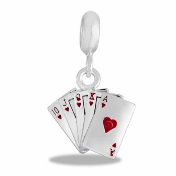 DaVinci Charm Bracelet 8" 7 Beads - Casino Cards Poker Gambling Garnet Red CZ - Picture 5 of 6